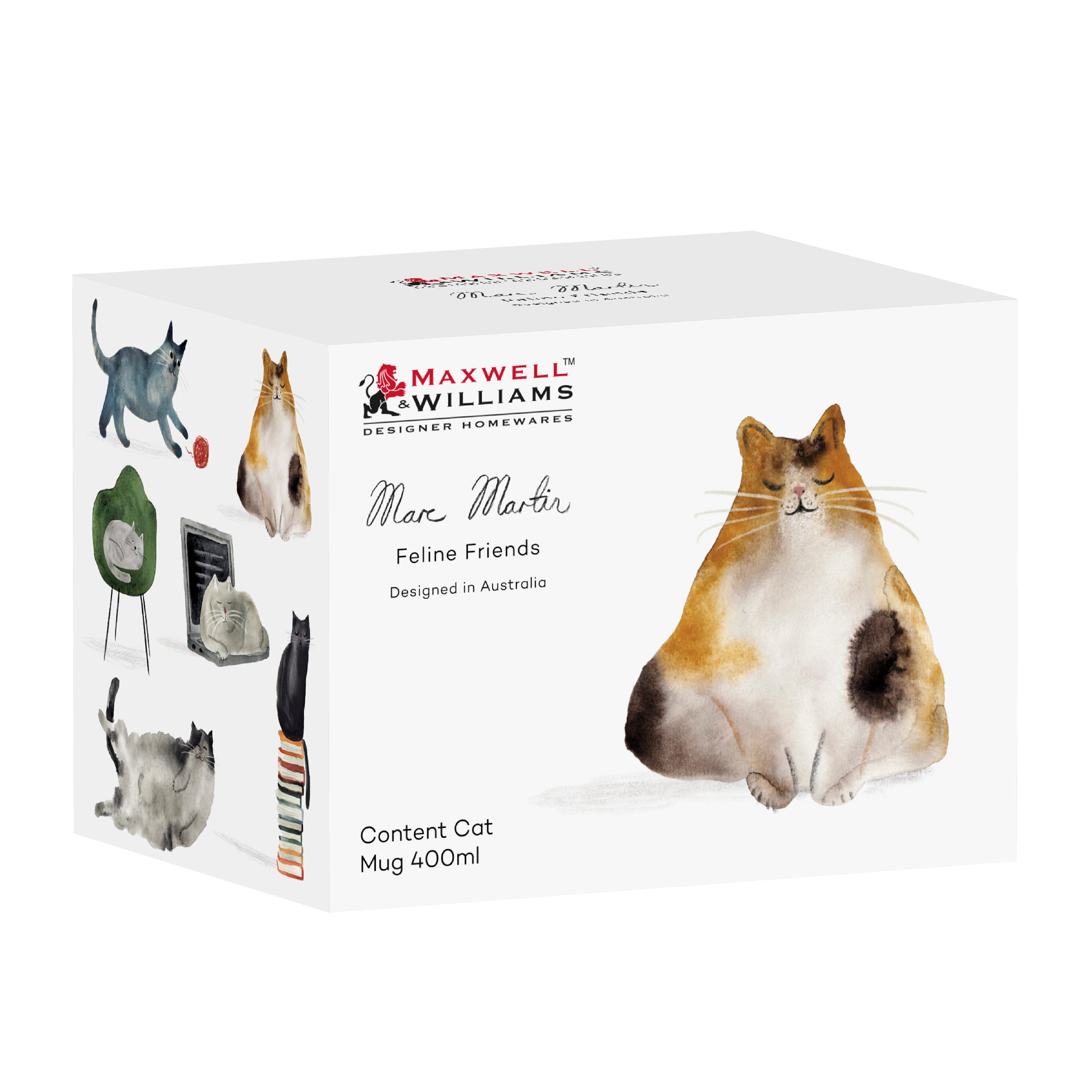 FELINE FRIENDS Becher 400 ml, Content Cat, Porzellan, in Geschenkbox